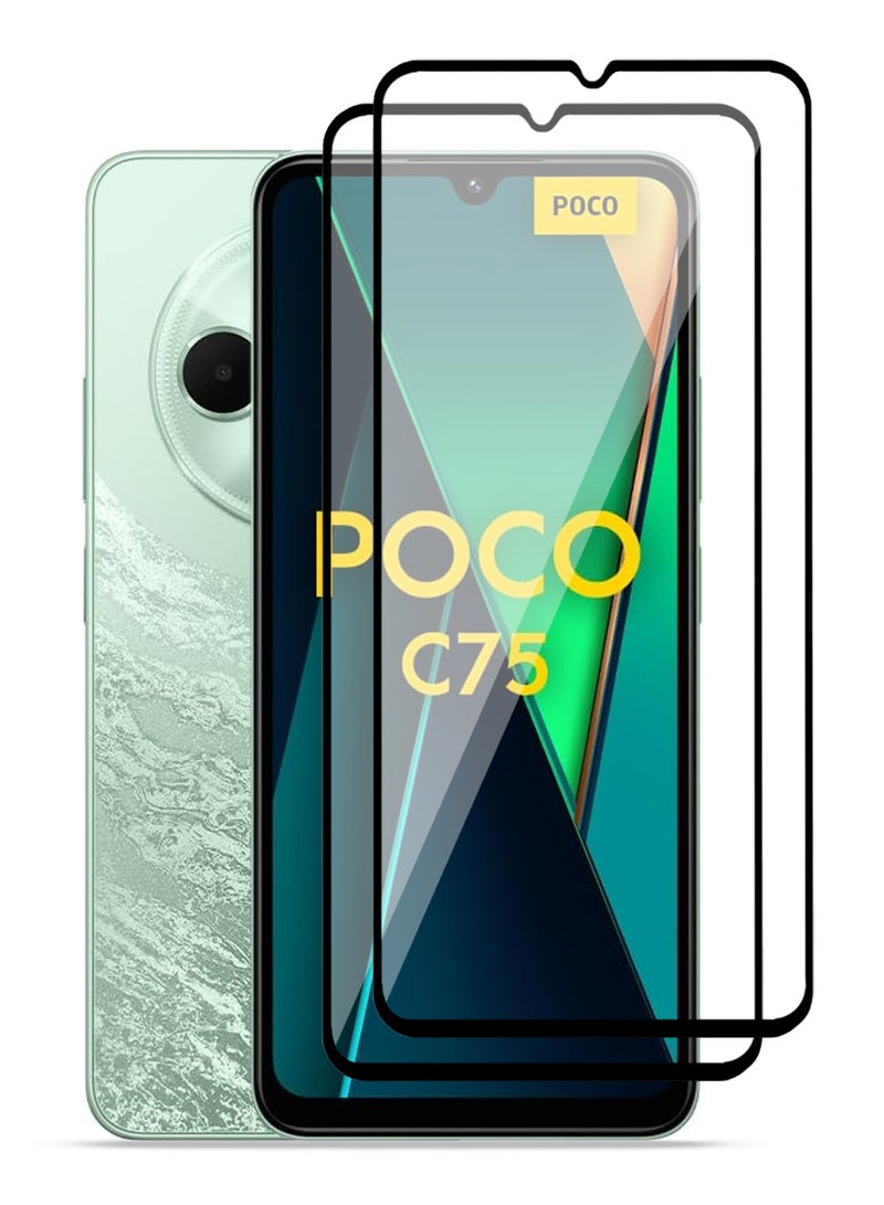 واقي شاشة Xiaomi POCO C75، قطعتان - زجاج مقسّى فاخر يغطي الشاشة بالكامل لهاتف Xiaomi POCO C75، شفافية عالية، لمسة رقيقة، مضاد للانفجار، حواف مقوسة ناعمة، سهل التركيب
