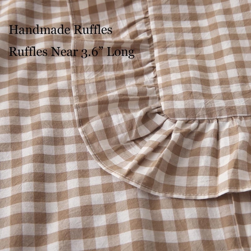 Silnuo 2 Pack Taupe/White Plaid Ruffle Throw Pillow Covers Farmhouse Checkered Chic Washed Cotton Pillowcases Gingham Pillow Shams for Bed, Sofa, Living Room-20"x20" - Image 5