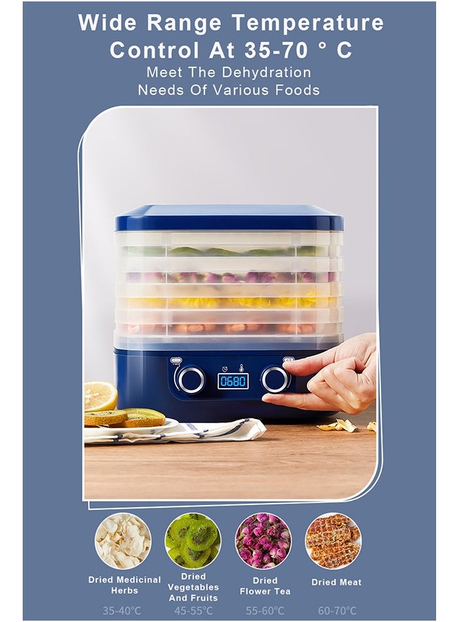 ET-LIFE Mini Food Dehydrator Machine 5 Trays With Digital Timer And Temperature Control For Fruit Vegetable Meat Beef Jerky 160W HM-801 Blue  - Image 5
