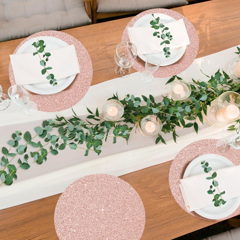 Tarklanda 100PCS Rose Gold Paper Placemats Disposable 13.4 Inch Round Glitter Paper Place Mat Valentines Rose Golden Decorative Shiny Table Mat for Birthday Wedding Holiday Party Sparkle Table Decor - Image 5