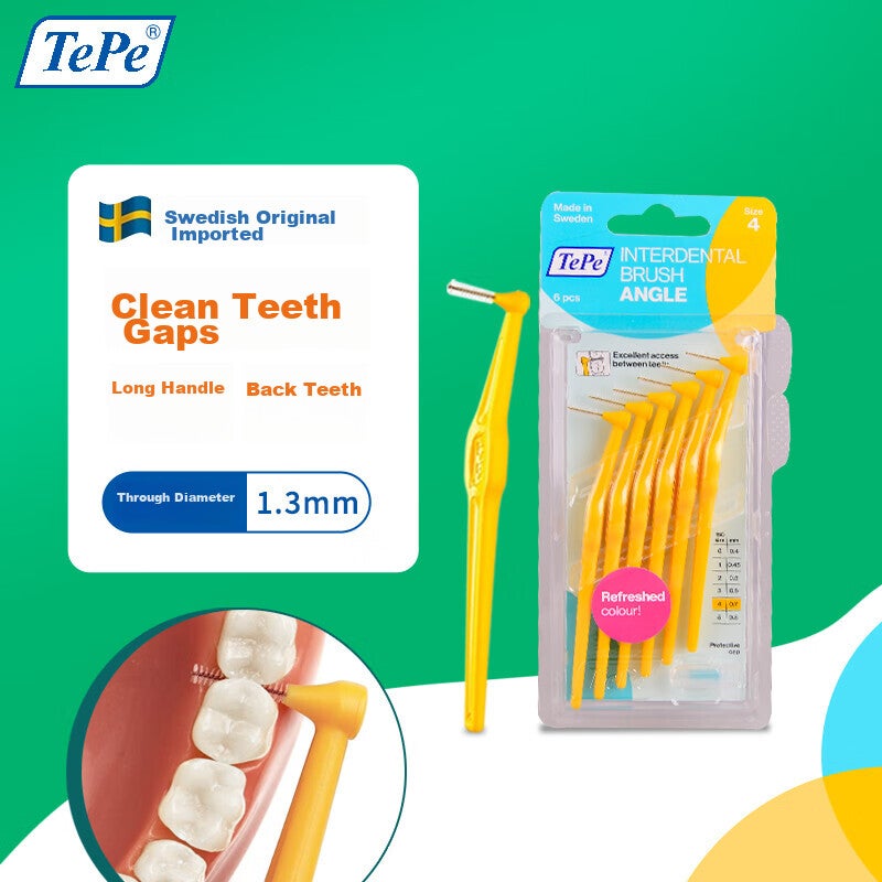 Tepe Swedish Imported Interdental Brush Orthodontic Floss Pick Long Handle L-Shaped (0.7mm) Yellow Gap Cleaning Brush - Image 1