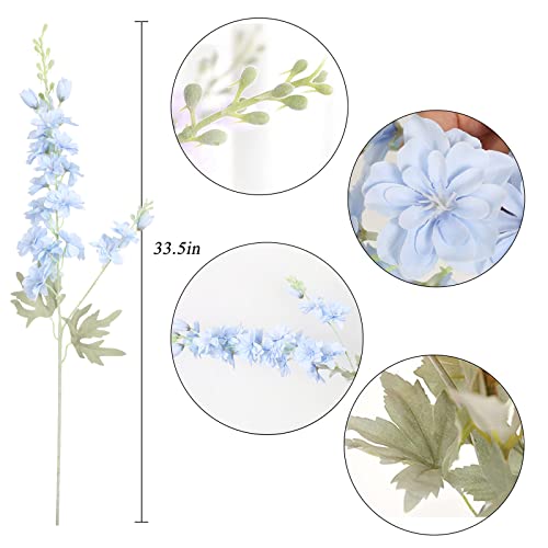 IPOPU 335 in Fake Flowers Delphinium Artificial Flowers Silk Flowers 6 PCS Light Blue Larkspur Artificial Flowers Long Stem Flowers for Tall Vase Home Wedding Party Decor Light Blue - Image 3