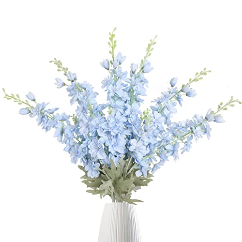 IPOPU 335 in Fake Flowers Delphinium Artificial Flowers Silk Flowers 6 PCS Light Blue Larkspur Artificial Flowers Long Stem Flowers for Tall Vase Home Wedding Party Decor Light Blue - Image 1