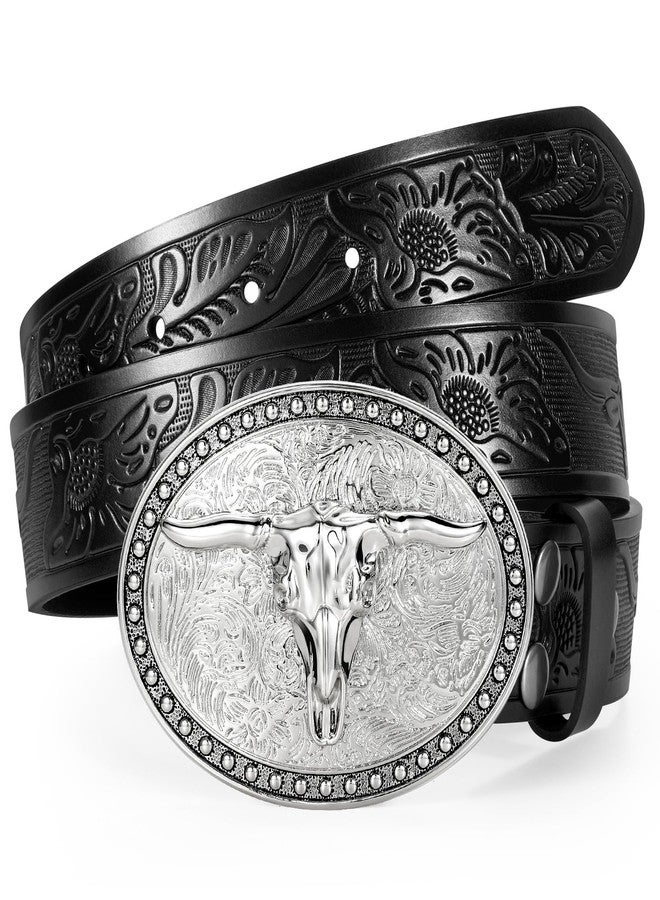 TRIWORKS Western Belts for Men Women, Cowboy Cowgirl Belt Embossed Western Country Leather Belts for Jeans - Image 1