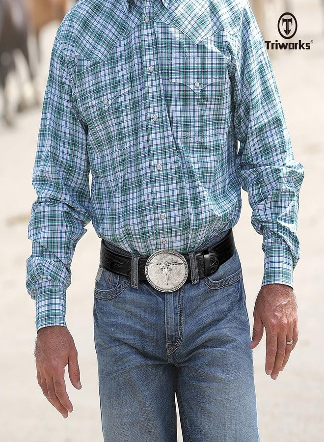 TRIWORKS Western Belts for Men Women, Cowboy Cowgirl Belt Embossed Western Country Leather Belts for Jeans - Image 3