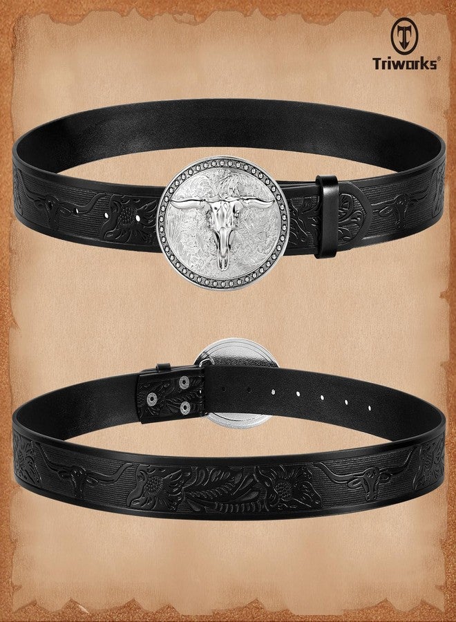 TRIWORKS Western Belts for Men Women, Cowboy Cowgirl Belt Embossed Western Country Leather Belts for Jeans - Image 5