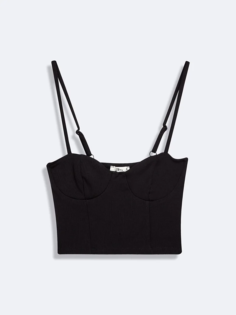 Sleeveless Thin Straps Crop Black Tank Top