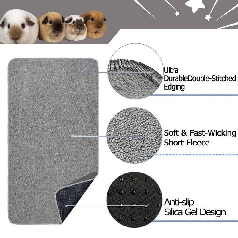 GINIDEAR Guinea Pig Cage Liner, 4 Pack - Washable, Reusable, Leakproof Fleece Bedding Pads for Small Animals with Anti-Slip Bottom - for 15''X29'' Area, Gray - Image 4