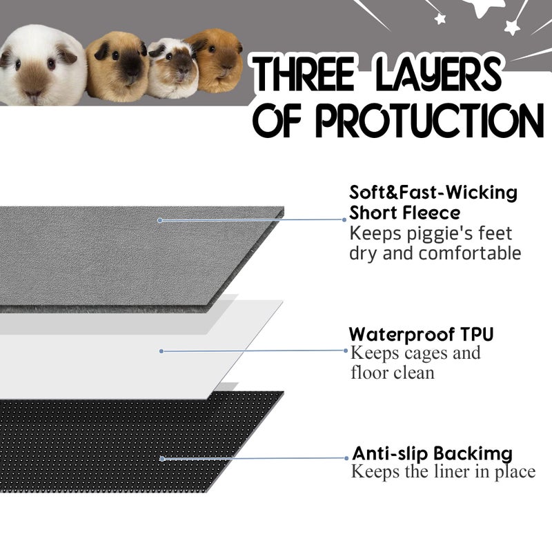 GINIDEAR Guinea Pig Cage Liner, 4 Pack - Washable, Reusable, Leakproof Fleece Bedding Pads for Small Animals with Anti-Slip Bottom - for 15''X29'' Area, Gray - Image 2