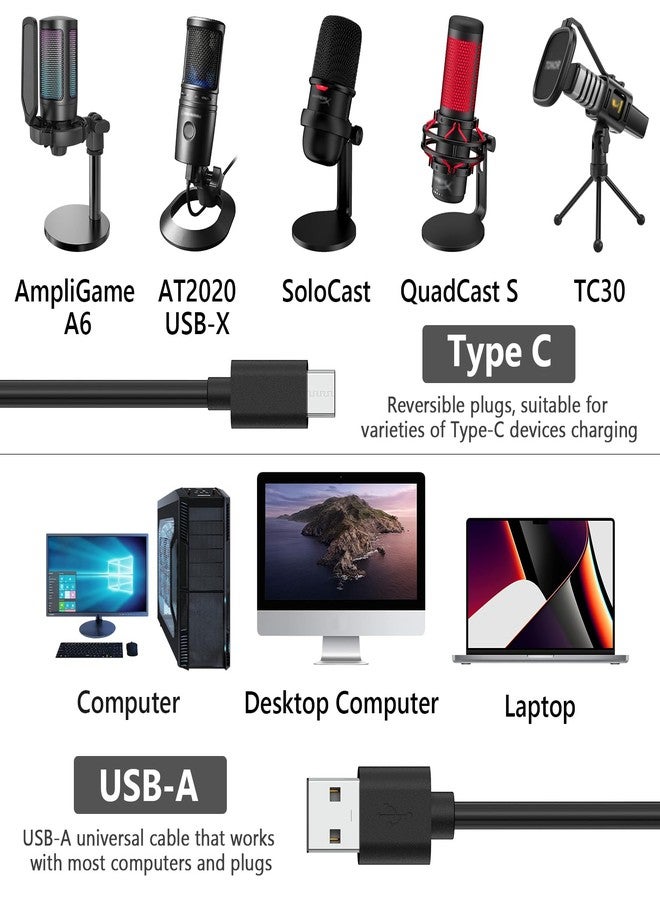 Geekria for Creators USB A to Type C Microphone Cable 10 ft / 3 M, Compatible with FIFINE AmpliGame A6, HyperX QuadCast S, SoloCast, Logitech G Yeti GX, TONOR TC30 Mic Cord (Black) - Image 3