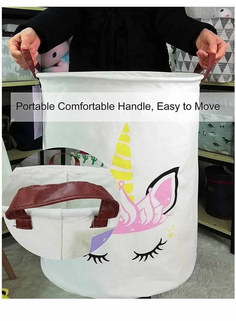 KASTWAVE سلة تخزين كبيرة الحجم حاملة للأشياء بطبقة مقاومة للماء سلة للغسيل لتنظيم ملابس وألعاب الأطفال هدية سلة تخزين دائرية قابلة للطي، سلة للأولاد والبنات / صناديق (تاج ذهبي وحيد القرن) - Image 5
