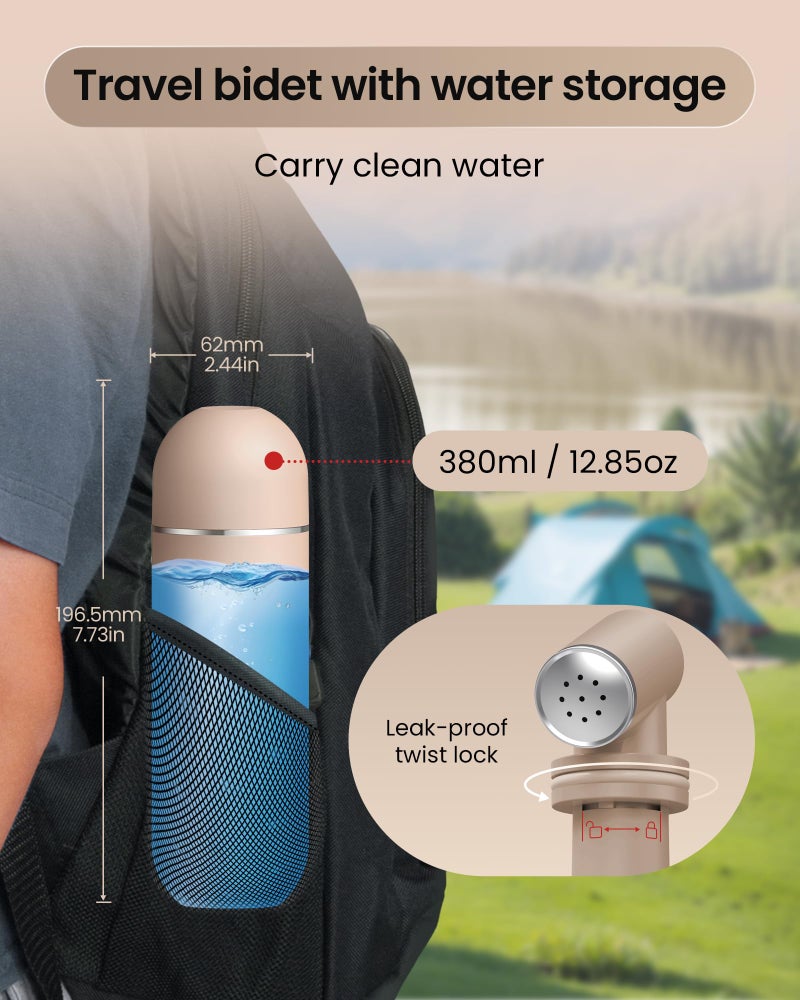 Redsack Portable Bidet for Travel & Camping - Manual Squeeze Handheld Peri Bottle for Feminine Hygiene, 3 Leak-Proof Seals, Extendable Sprayer with Rotating Nozzle for Men & Women (Khaki, General) - Image 2