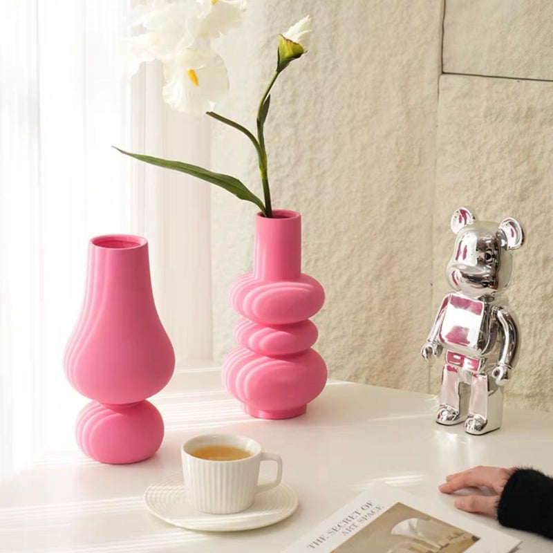 BLOFLO STU Bloflo Hot Pink Ceramic Vase Colorful Colorful Ceramic Vase Modern Flower Flower Vase Pink Round Vase for Centerces Wedding Dinn - Image 3
