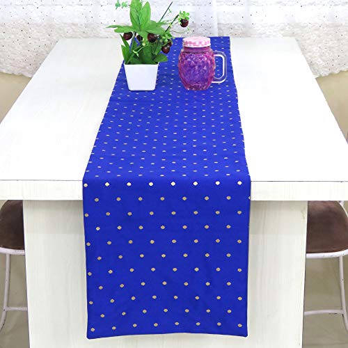 Riara Art Silk Banarsi Brocade Traditional Table Runner for Dining Table 4 & 6 Seater Table Cloth Rectangle Coffee Table Cloth 72x12 Inches (183 x 31 cm) (Royal Blue) - Image 1