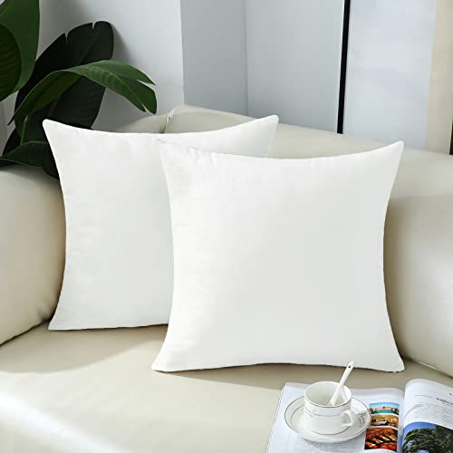 mixeoo Comfy Ivory White Throw Pillow Covers Decorative Square Solid Thick Velvet Super Soft Cushion Cases Home Decor for Sofa Couch Living Room Chair, Set of 2, 18 x 18 Inch - Image 2