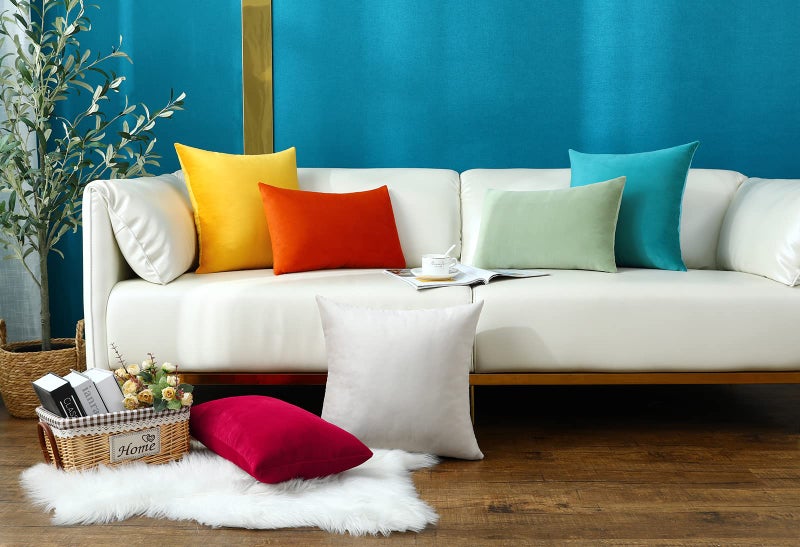 mixeoo Comfy Ivory White Throw Pillow Covers Decorative Square Solid Thick Velvet Super Soft Cushion Cases Home Decor for Sofa Couch Living Room Chair, Set of 2, 18 x 18 Inch - Image 5