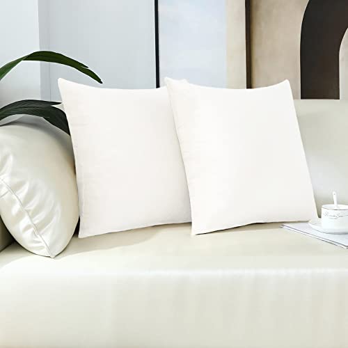 mixeoo Comfy Ivory White Throw Pillow Covers Decorative Square Solid Thick Velvet Super Soft Cushion Cases Home Decor for Sofa Couch Living Room Chair, Set of 2, 18 x 18 Inch - Image 3