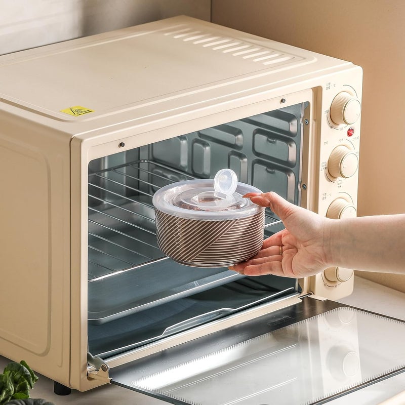 Adewnest أوعية خزفية مزودة بأغطية: أوعية تخزين آمنة للاستخدام في الميكروويف سعة 20 أونصة، مناسبة للحساء والسلطات والحبوب والبقايا الطعامية وتحضير الوجبات والغداء والنزهات والتخييم والتقديم – محكمة الإغلاق، لونها رمادي، مجموعة من 4 قطع. - Image 4