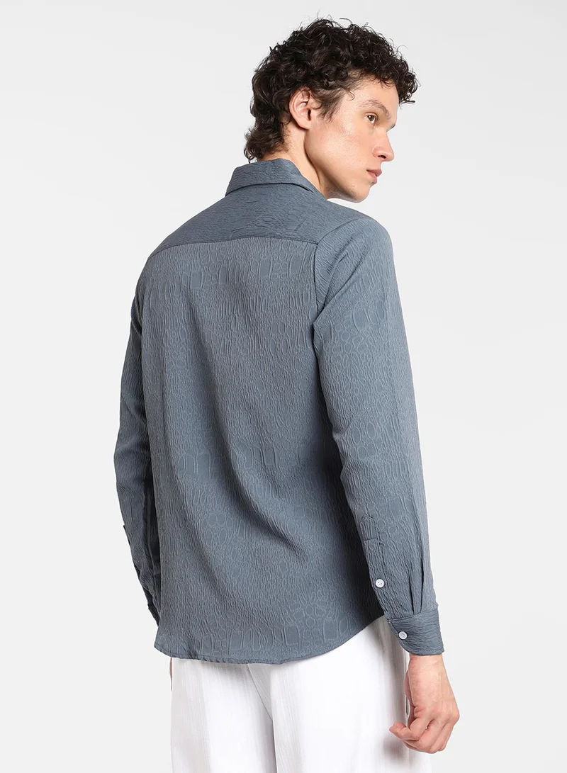 Campus Sutra Men's Ocean Blue Abstract-Textured Shirt