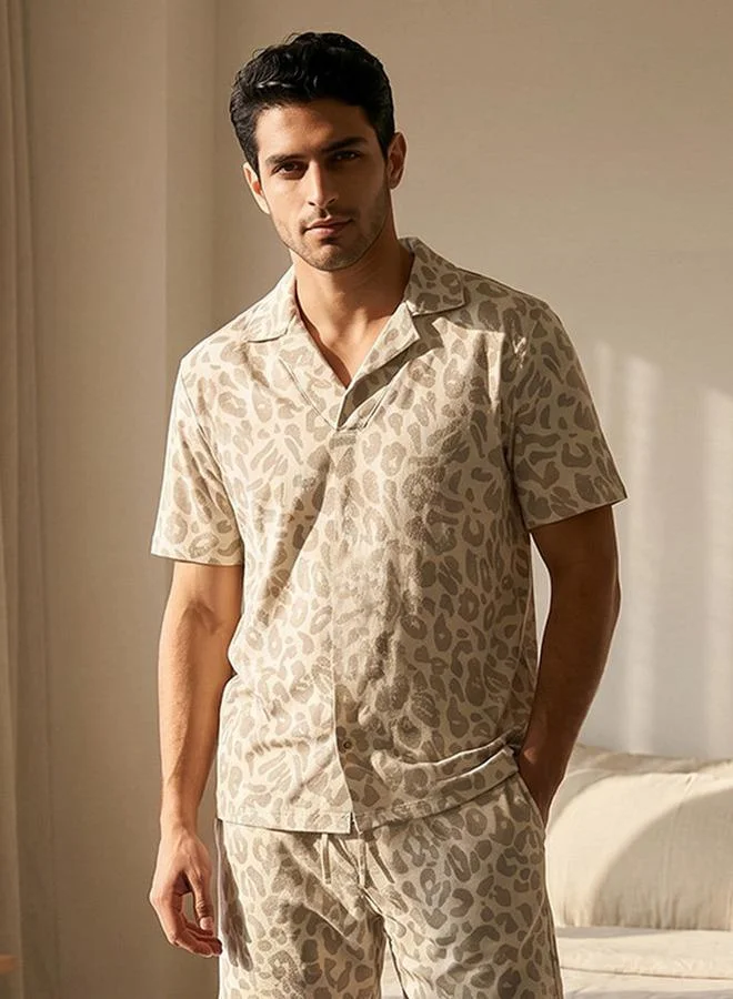 Splash FAV BEIGE Resort Collar Jacquard Set for Men | Best Price UAE