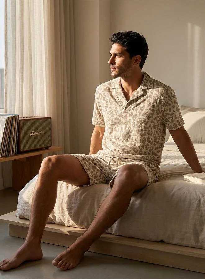 Splash FAV BEIGE Resort Collar Jacquard Set for Men | Best Price UAE