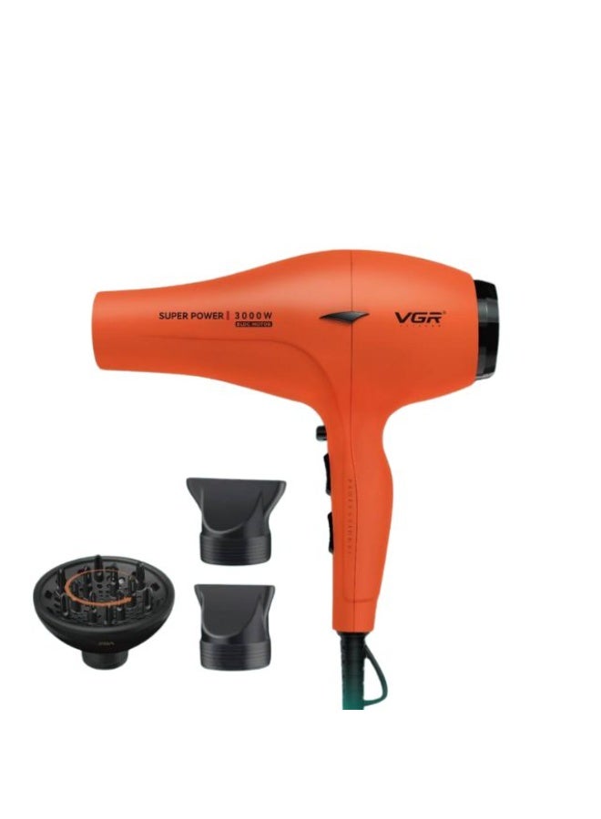 استشوار VGR V-406D الاحترافي بقوة عالية وتصميم برتقالي عصري مع 3 درجات حرارة وزر الهواء البارد