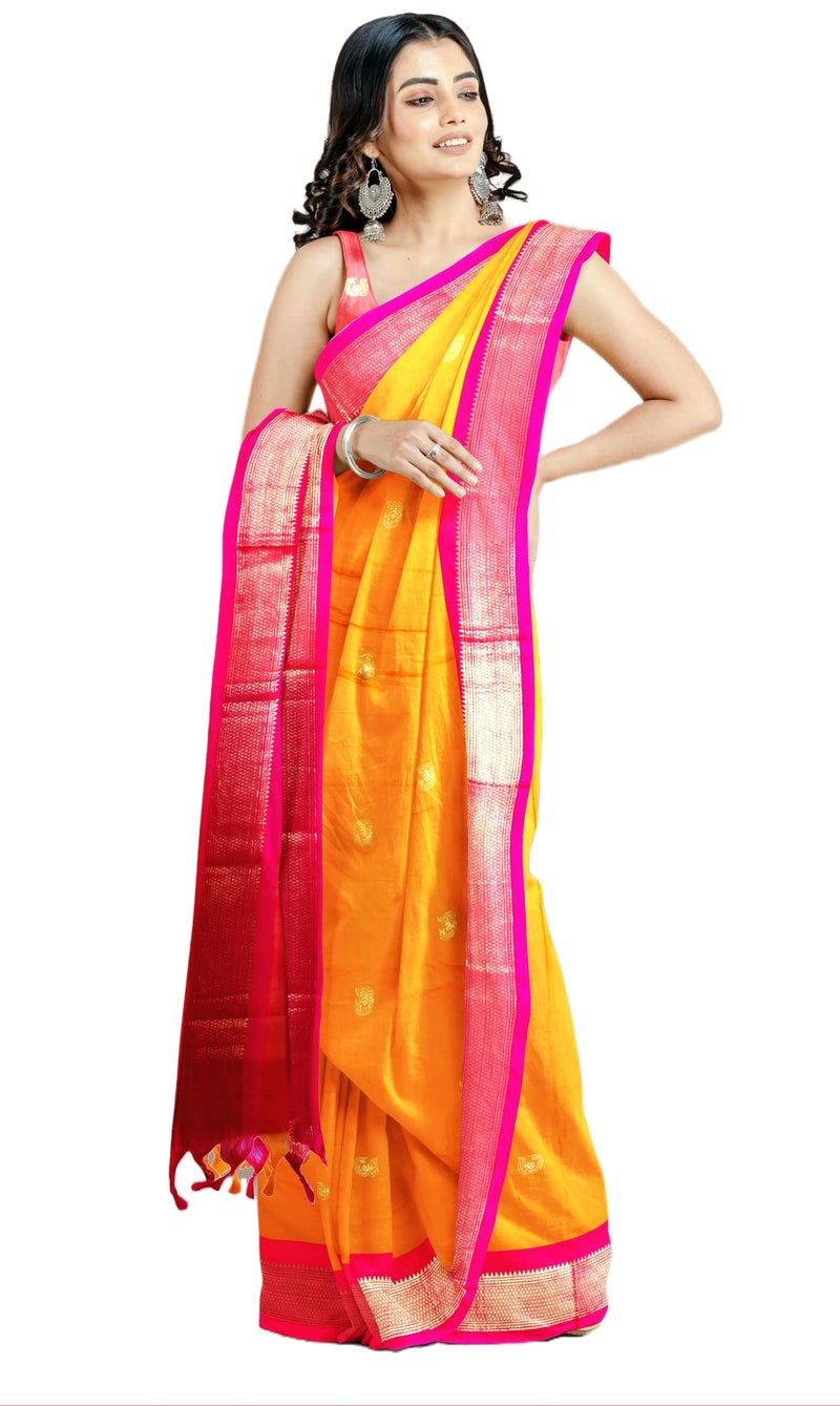 Florely Women's Paithani Cotton Silk Saree With Unstiched Blouse Piece - Image 5