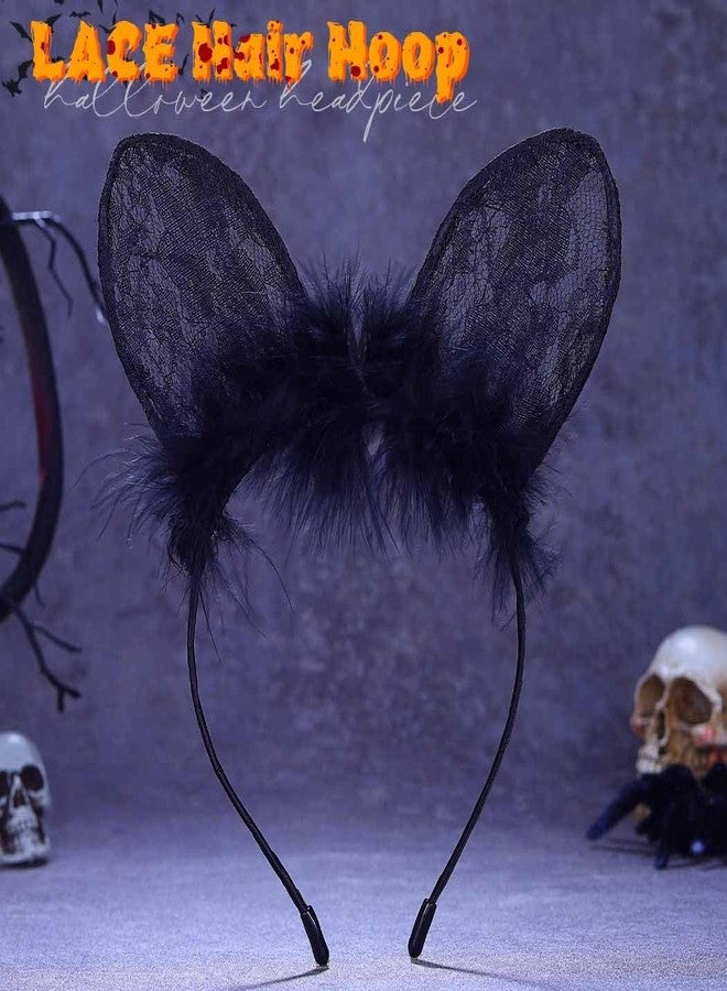 CLOACE Cat Ears Headband Black Lace Feather Cat Ear Hair Hoop Halloween Cosplay Cat Costume Hair Accessories for women - Image 2