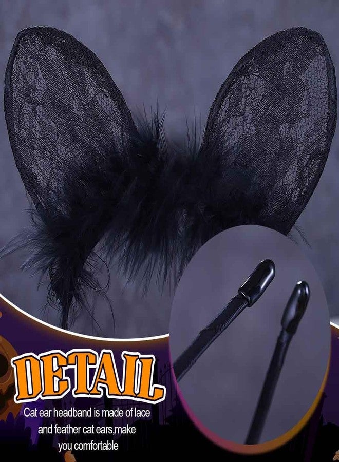 CLOACE Cat Ears Headband Black Lace Feather Cat Ear Hair Hoop Halloween Cosplay Cat Costume Hair Accessories for women - Image 5