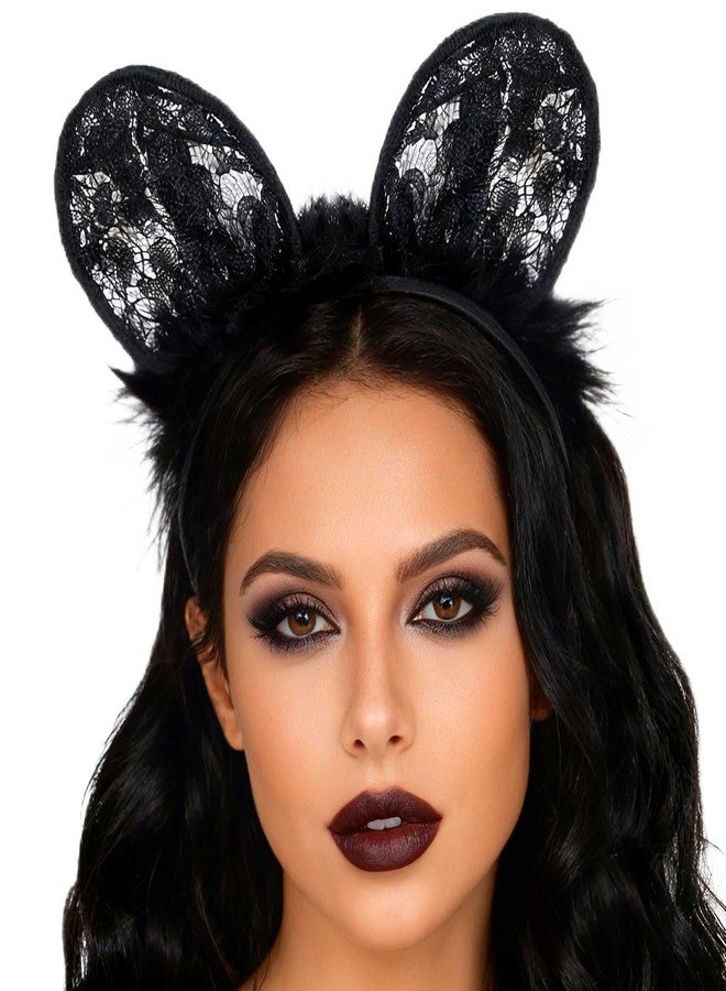 CLOACE Cat Ears Headband Black Lace Feather Cat Ear Hair Hoop Halloween Cosplay Cat Costume Hair Accessories for women - Image 1