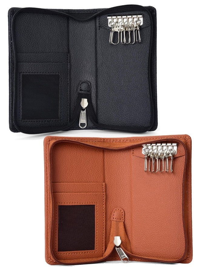 essart (Sarvika PU Leather Key Case Pouch Wallet Keychain Key pouch holder Men & Women Key Pouch Holder, Bank Locker Key Pouch with 6 Hooks Zipper Closure (pack of 2) - Image 1