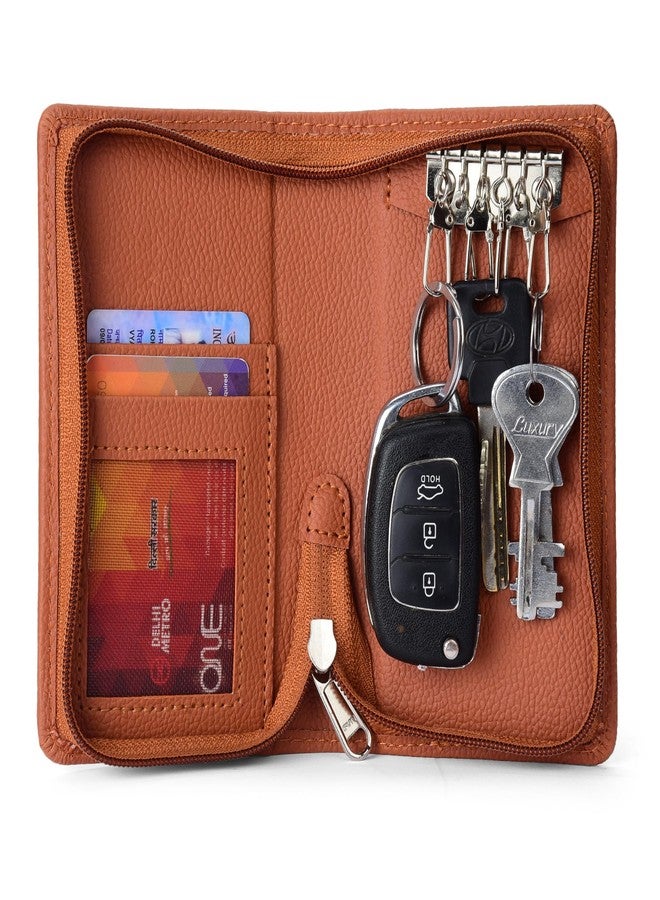 essart (Sarvika PU Leather Key Case Pouch Wallet Keychain Key pouch holder Men & Women Key Pouch Holder, Bank Locker Key Pouch with 6 Hooks Zipper Closure (pack of 2) - Image 4