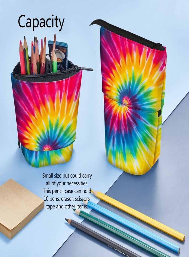 Swono Tie Dye Pencil Holder Abstract Swirl Spiral Stand Up Stationery Bag Pencil Case Organizer Cosmetics Pouch For Women Men Colorful - Image 5