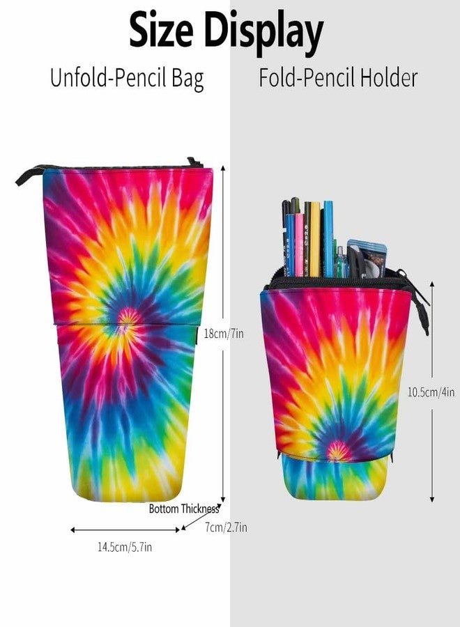 Swono Tie Dye Pencil Holder Abstract Swirl Spiral Stand Up Stationery Bag Pencil Case Organizer Cosmetics Pouch For Women Men Colorful - Image 3
