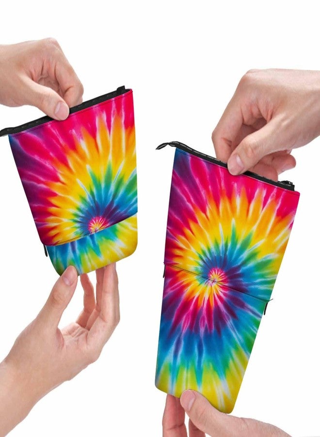 Swono Tie Dye Pencil Holder Abstract Swirl Spiral Stand Up Stationery Bag Pencil Case Organizer Cosmetics Pouch For Women Men Colorful - Image 1