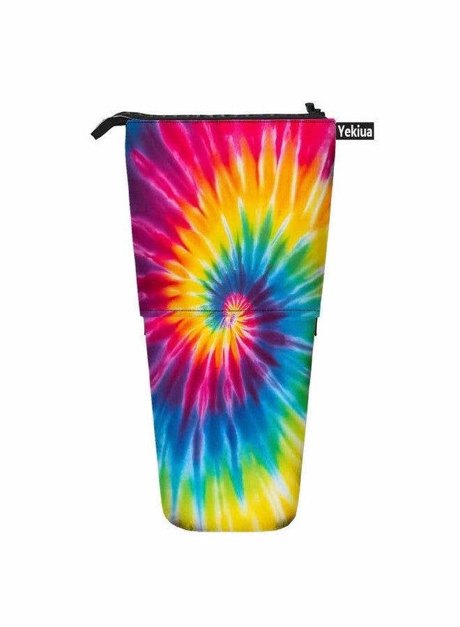 Swono Tie Dye Pencil Holder Abstract Swirl Spiral Stand Up Stationery Bag Pencil Case Organizer Cosmetics Pouch For Women Men Colorful - Image 4