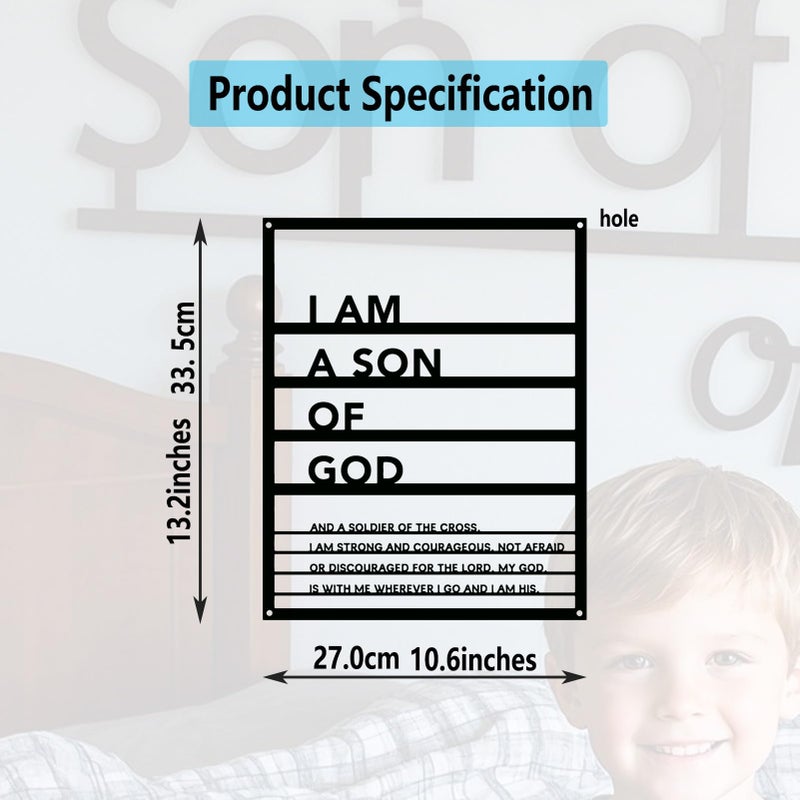 Yuzhuo Metal Teen Boy Room Wall Decor I Am a Son of God Wall Art Sign for Boys Bedroom Playroom living Room Bathroom Motivational Sculptures Black - Image 4