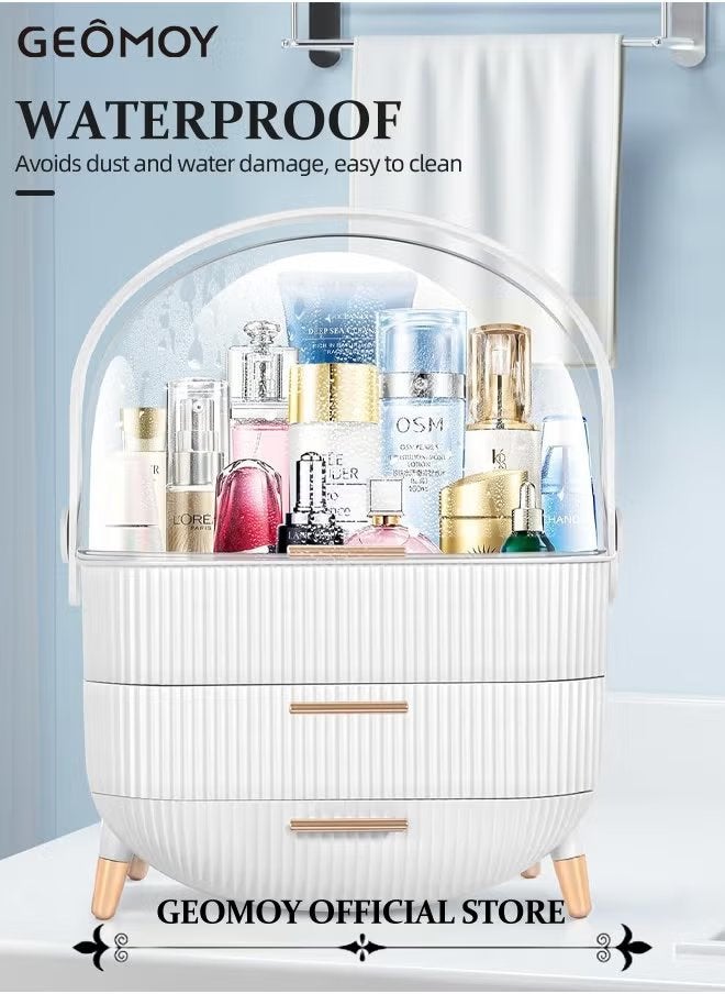 Geomoy Large Cosmetic Makeup Organizer with Drawers and Brush Organizer Dustproof and Waterproof Cosmetics Storage Display Casefor Bathroom Countertop and Bedroom Vanity Dresser - Image 3