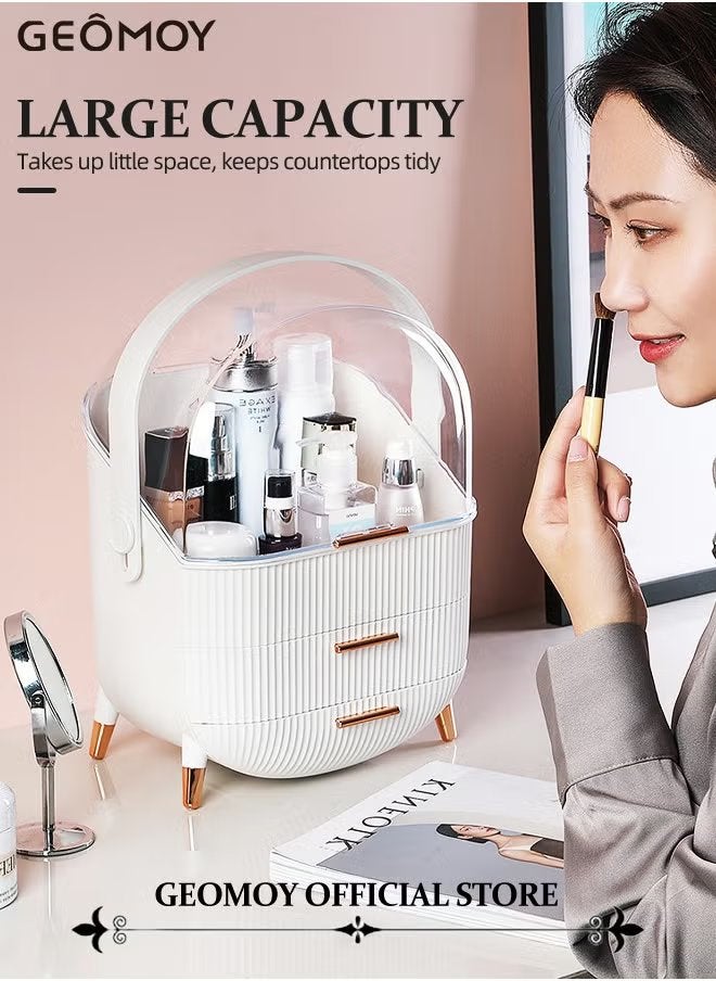 Geomoy Large Cosmetic Makeup Organizer with Drawers and Brush Organizer Dustproof and Waterproof Cosmetics Storage Display Casefor Bathroom Countertop and Bedroom Vanity Dresser - Image 2