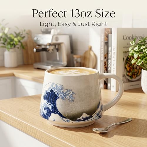 DUSVALLY 12oz Sea Wave Ceramic Mug, Microwave & Dishwasher Safe, Porcelain Tea Cup with Color Box - Image 2