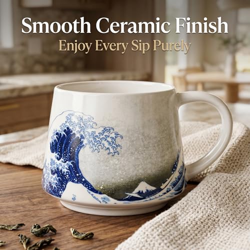 DUSVALLY 12oz Sea Wave Ceramic Mug, Microwave & Dishwasher Safe, Porcelain Tea Cup with Color Box - Image 4