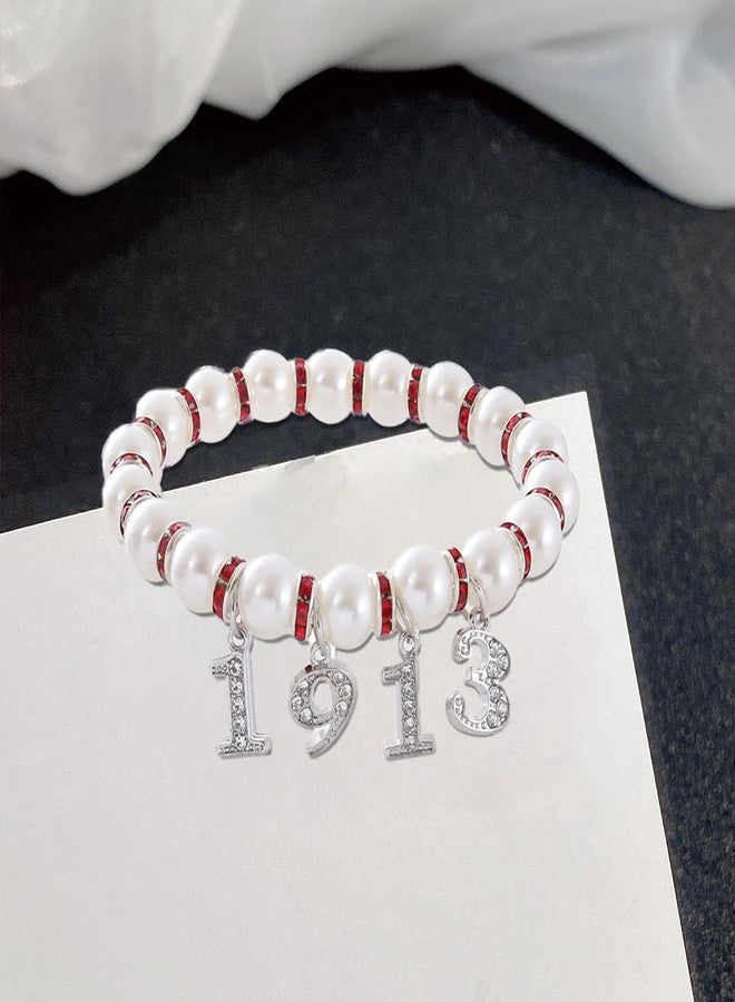 HUSURU Pearl Strand Sorority Paraphernalia Gift Figure 1913 charm DST Greek Bracelet Soror Red Elephant Delta Women Service Party Jewelry - Image 5
