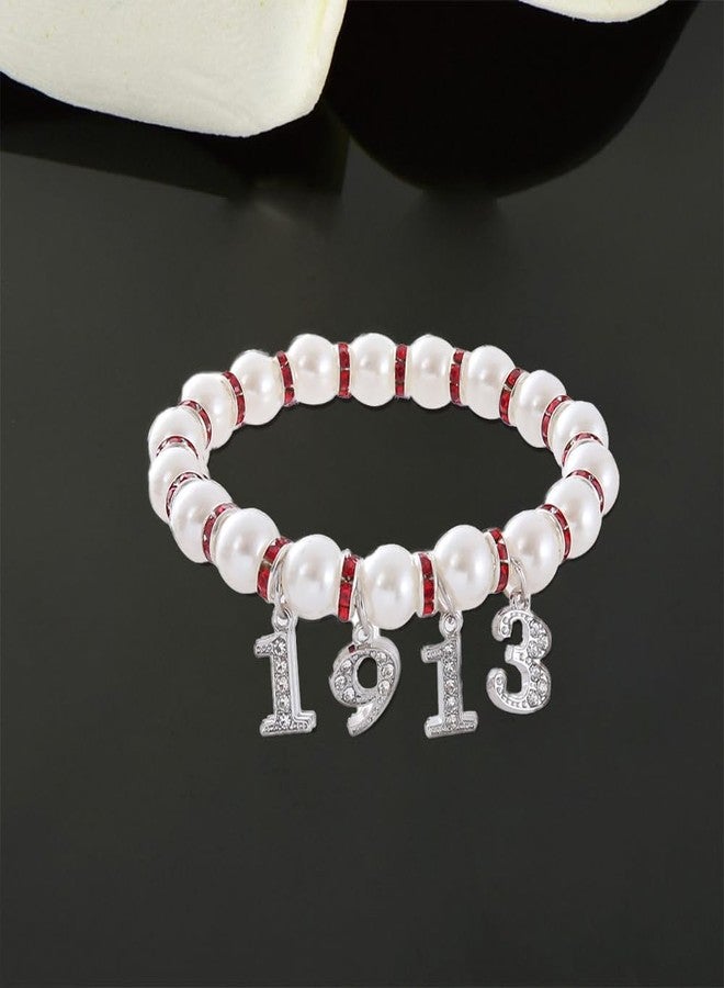 HUSURU Pearl Strand Sorority Paraphernalia Gift Figure 1913 charm DST Greek Bracelet Soror Red Elephant Delta Women Service Party Jewelry - Image 4