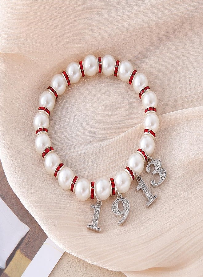 HUSURU Pearl Strand Sorority Paraphernalia Gift Figure 1913 charm DST Greek Bracelet Soror Red Elephant Delta Women Service Party Jewelry - Image 2
