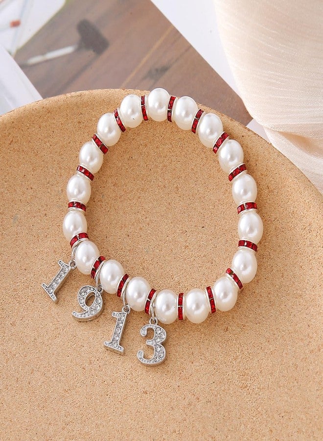 HUSURU Pearl Strand Sorority Paraphernalia Gift Figure 1913 charm DST Greek Bracelet Soror Red Elephant Delta Women Service Party Jewelry - Image 3