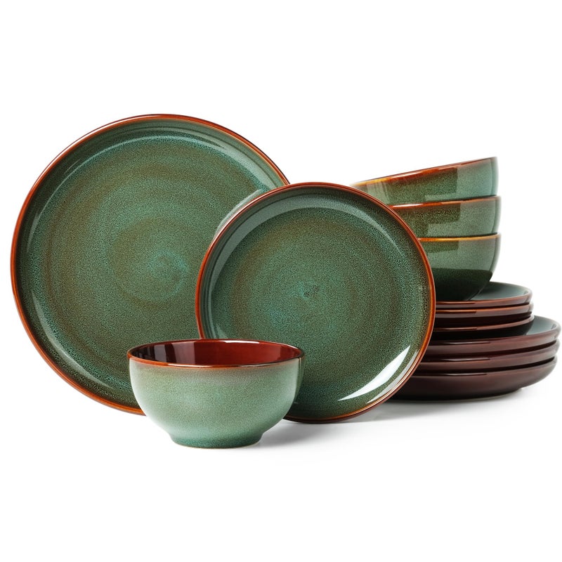 Pokini Stoneware Dinnerware Sets, Ceramic Plates and Bowls Set, Microwave & Dishwasher Safe Kitchen Dishes, Modern Dinner Salad Plates | Cereal Bowls, Dishware Sets Service for 4 Sage Green - Image 1