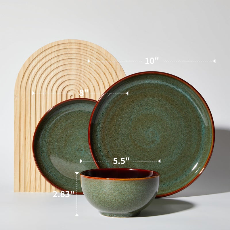 Pokini Stoneware Dinnerware Sets, Ceramic Plates and Bowls Set, Microwave & Dishwasher Safe Kitchen Dishes, Modern Dinner Salad Plates | Cereal Bowls, Dishware Sets Service for 4 Sage Green - Image 2
