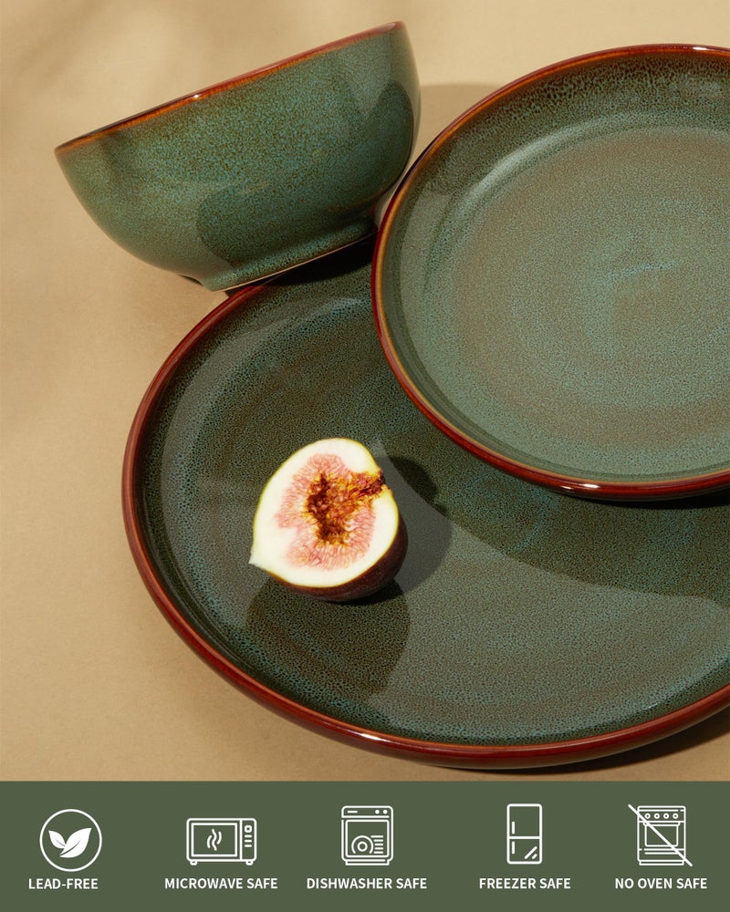 Pokini Stoneware Dinnerware Sets, Ceramic Plates and Bowls Set, Microwave & Dishwasher Safe Kitchen Dishes, Modern Dinner Salad Plates | Cereal Bowls, Dishware Sets Service for 4 Sage Green - Image 3
