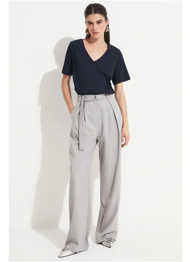 JUNE June V-Neck 100% Cotton Basic Tshirt Navy