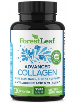 Collagen Pills with Hyaluronic Acid & Vitamin C - Reduce Wrinkles, Tighten Skin, Boost Hair, Skin, Nails & Joint Health - Hydrolyzed Collagen Peptides Supplement - 120 Capsules